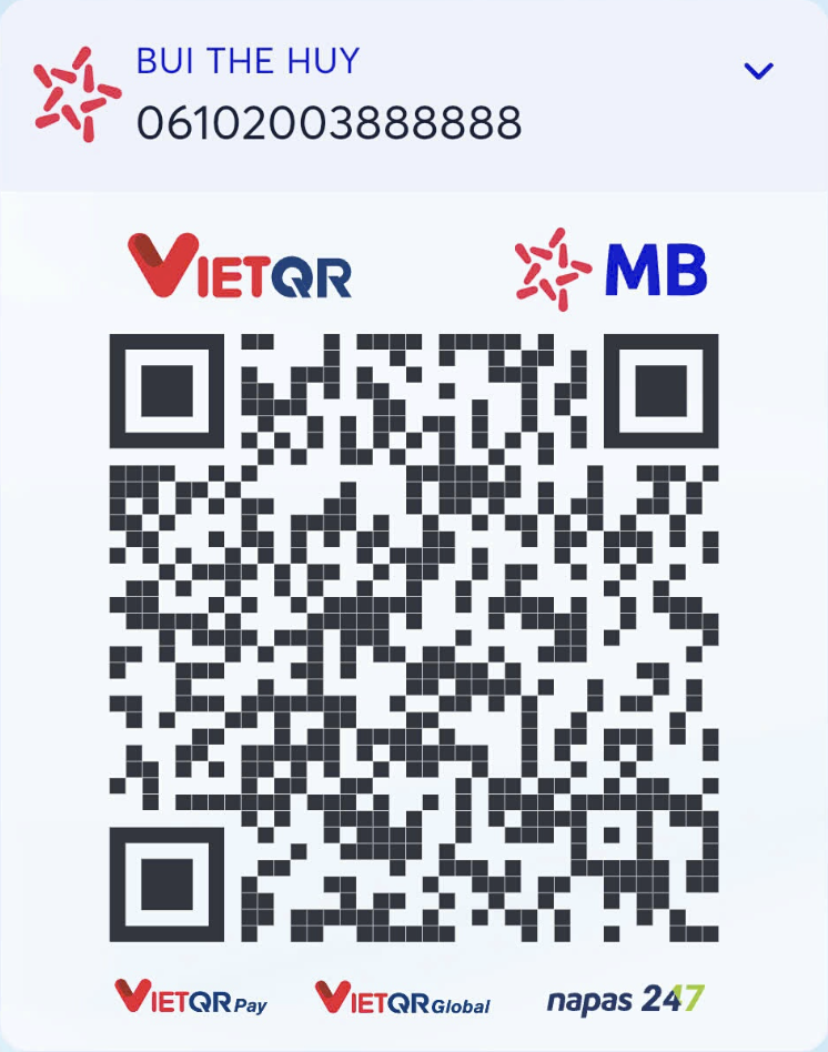 VietQR MB Bank, chủ tài khoản BUI THE HUY, số tài khoản 06102003888888